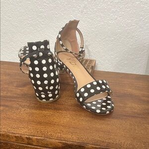 YDN  Black and White Polka Dot Ankle Strap Heels -used once